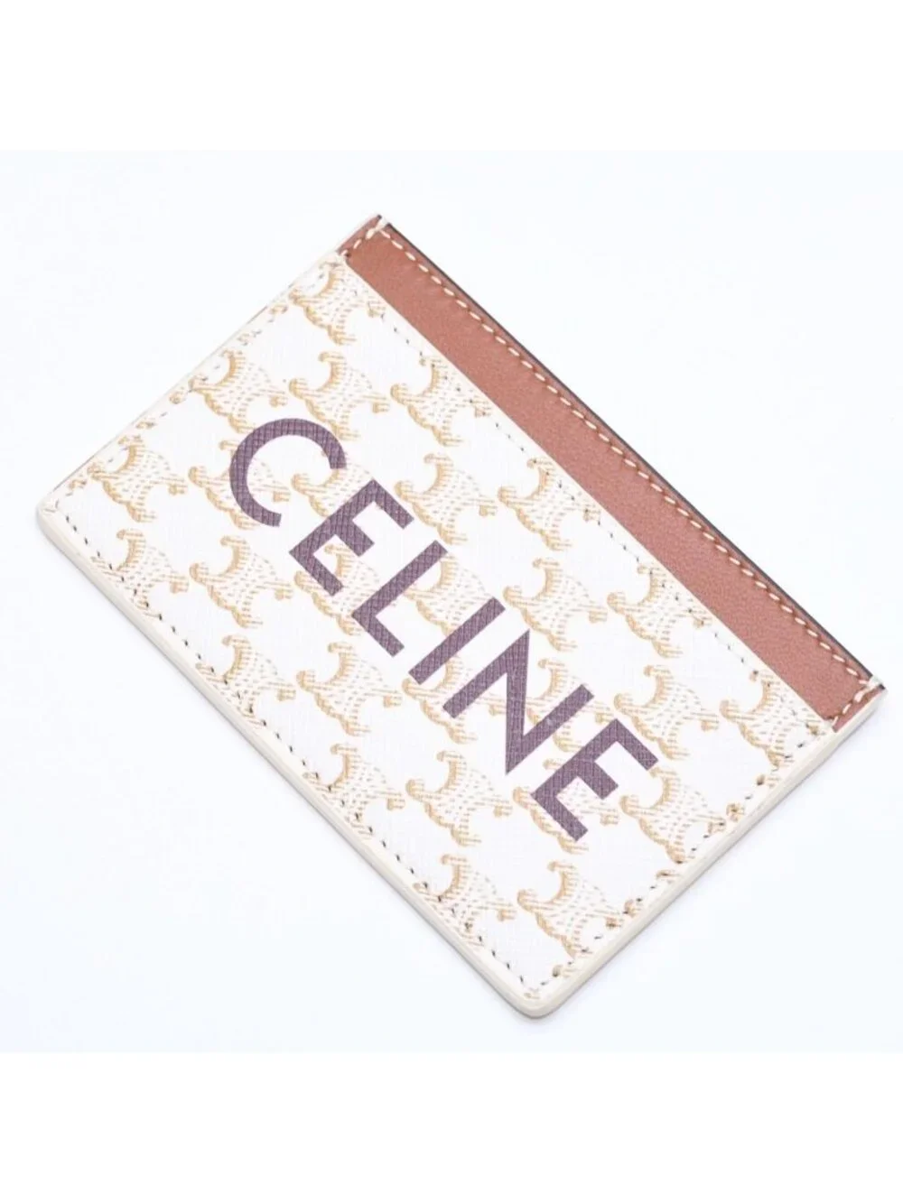 Celine Card Case Triomphe Canvas Brown White